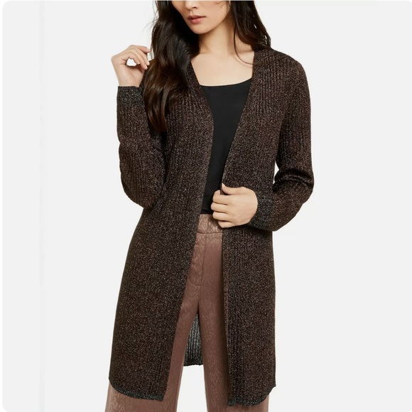 Alfani Sweaters - Alfani Ribbed Copper Metallic Cardigan